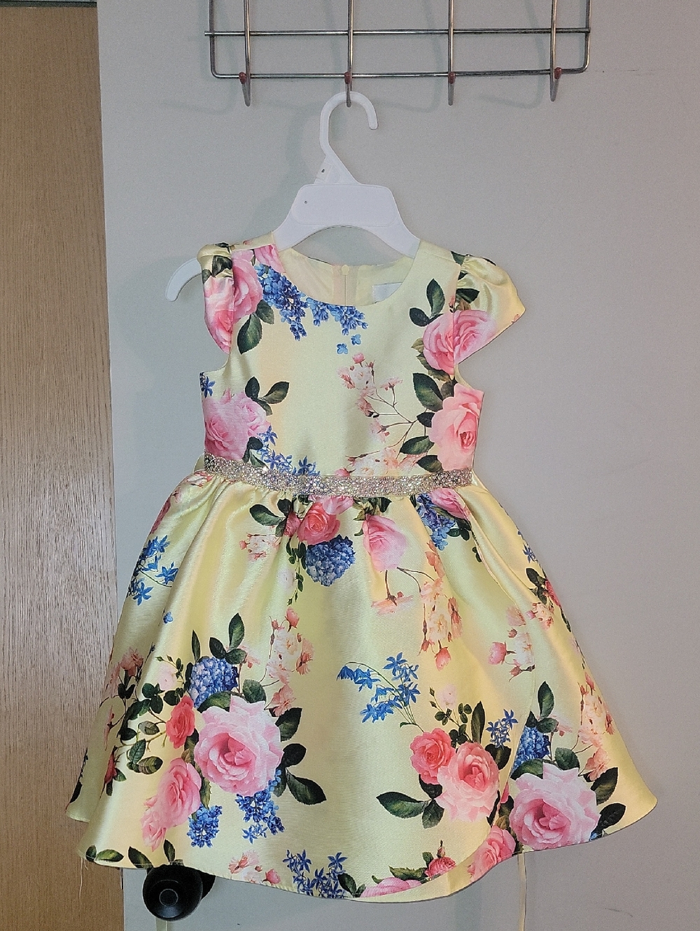 Rare Editions Yellow Floral Party Dress with Pink and Blue Accents